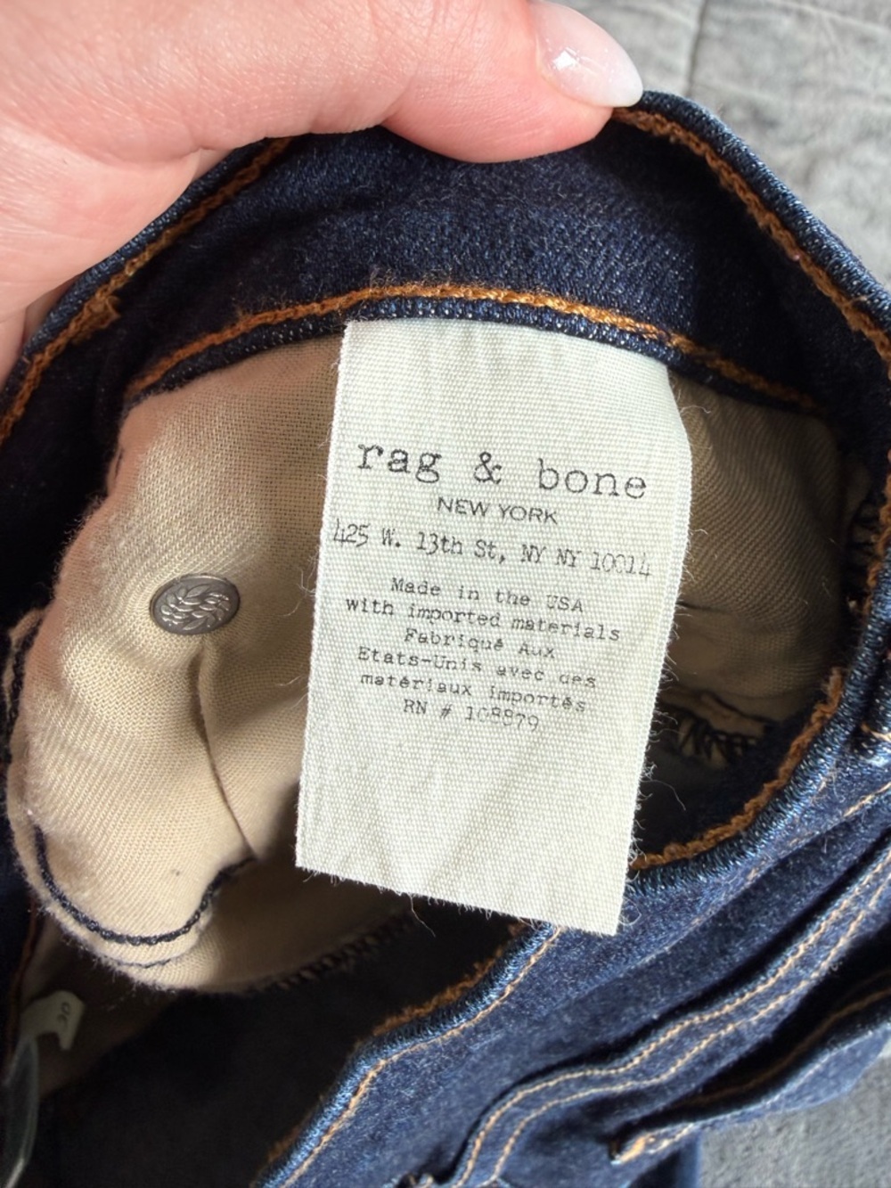89. | rag & bone | Dark Blue Skinny Jeans with Back Pocket Logo - Picture 8 of 8